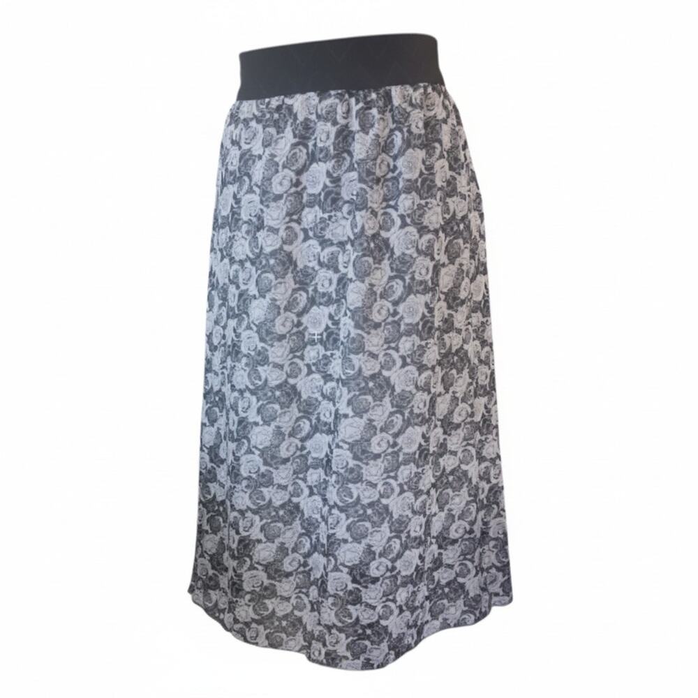 LuLaRoe Women Midi Skirt Black w/Roses Lightweight Elastic Waistband Size XL